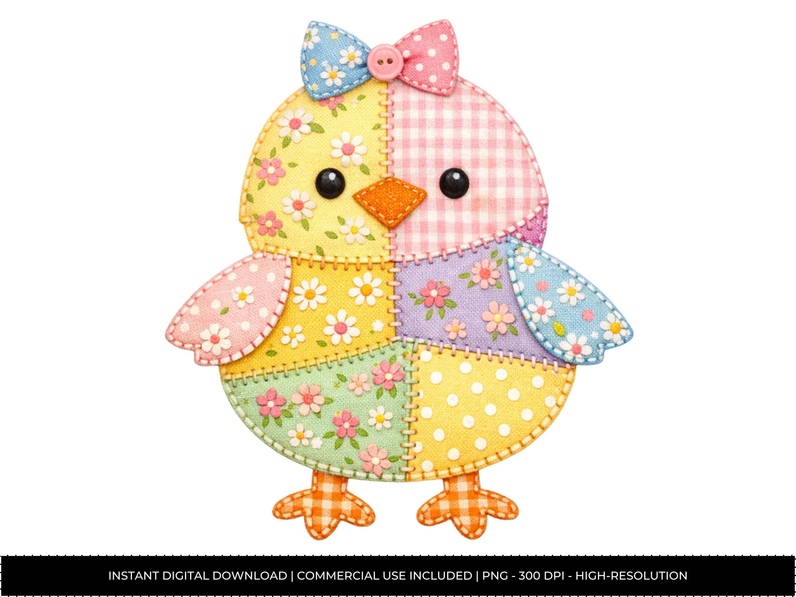 Patchwork Chick PNG - Easter Faux Fabric Clipart, Spring Chicken ...