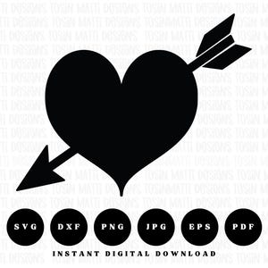 Hart en pijl SVG, liefdespijl hart png voor Valentijnsdag decor, DIY cadeaus en ambachten, klaar voor de Cricut, commercieel gebruik, digitale download