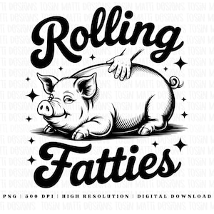 Cerdo gordo rodando PNG: sublimación de cerdo fumando divertido, clipart de animal de granja regordete para diseño de camisetas, uso comercial, descarga instantánea