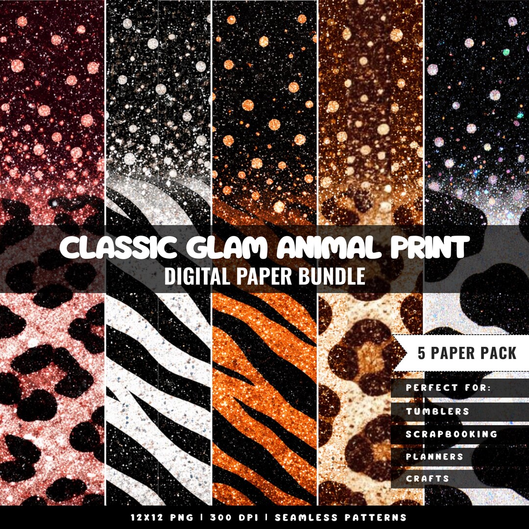 Glam Animal Print Digital Paper Bundle, Leopard Zebra Tiger Cheetah Cow ...