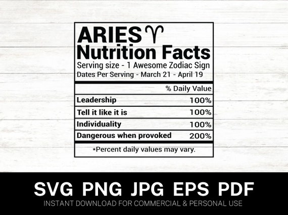 Aries Nutrition Facts SVG PNG JPG Zodiac Sign Svg - Etsy