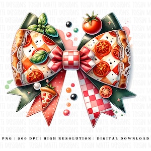 Pizza Day Coquette Bow PNG, Fun Watercolor Pizza Slice Clipart for Foodies, Great Gift for Pizza Lovers, Commercial Use, Digital Download