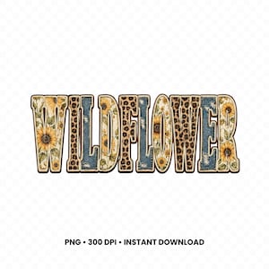 Wildflower PNG, Western Patchwork Design, Sunflower Leopard Denim Sublimation, Country Girl Boutique Shirt Design, Commercial Use Art