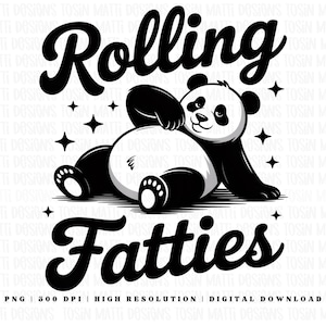 Panda regordete rodando PNG: sublimación divertida de oso fumando, adorable animal regordete para diseño de camisetas, uso comercial, descarga instantánea