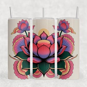 Tumbler Wrap a forma di fiore di loto, design floreale spirituale a sublimazione per bicchieri sottili da 20 once, dritto e affusolato, uso commerciale, download digitale