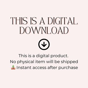 May include: A digital download graphic on a light pink background. The text reads "THIS IS A DIGITAL DOWNLOAD" above a downward-pointing arrow. Below, it states "This is a digital product. Instant access after purchase."