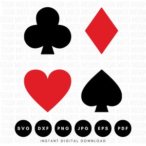 Playing Card Suits Svg, Poker Cards Svg, Diamonds, Hearts, Clubs, Spades, Commercial Use Svg, Svg Files for Cricut, Digital Download