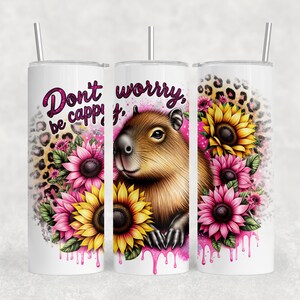 Joli gobelet Capybara Wrap PNG, Sublimation Be Happy 20 oz, Design positivité, Ne vous inquiétez pas, soyez Cappy PNG, usage commercial, téléchargement numérique
