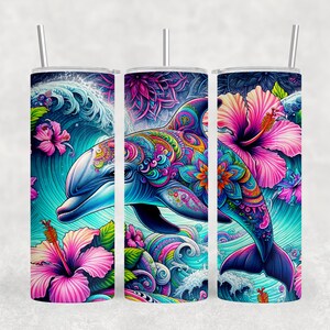 Emballage de verre dauphin pour verre maigre 20 oz, sublimation océan, cadeau parfait pour les amateurs de plage, usage commercial, téléchargement numérique