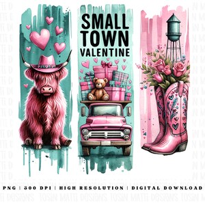 PNG de San Valentín de pueblo pequeño, diseño de sublimación de vaca de las tierras altas para decoración campestre y regalo de San Valentín occidental, descarga digital, uso comercial