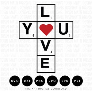 Love You Game Letters Svg, Dia dos Namorados Svg, Heart Svg, Presente para amante de jogos de tabuleiro, Uso comercial, Arquivos Svg para Cricut, Download digital