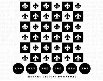 Damier fleur de lys motif Svg, Svg mardi gras, la Nouvelle-Orléans Svg, motif floral Svg, usage commercial, fichiers Svg Cricut, téléchargement numérique