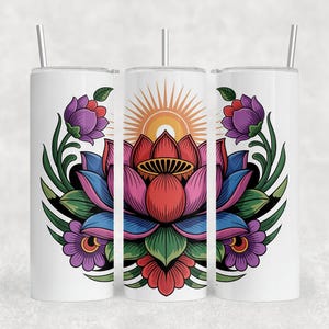 Lotusbloem beker wrap, spiritueel bloemen sublimatie ontwerp voor 20oz magere beker, recht en taps toelopend, commercieel gebruik, digitale download