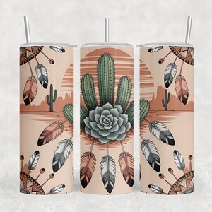 Envoltura para vaso Boho Western Aztec – Sublimación PNG de 20 oz, Diseño de cactus de chica campestre, Vaso rústico Western, Descarga digital, Uso comercial