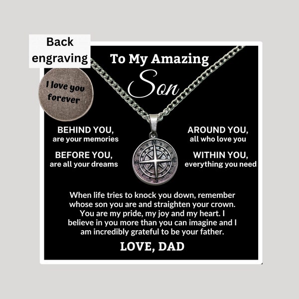 Personalized Son Compass Necklace from Dad,Son Graduation from Father, Dad Gift to Son,To My Son Necklace,Son Wedding Gift,Son Graduation