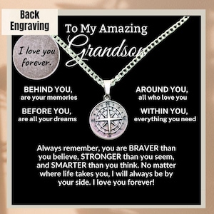 Personalized Grandson Compass Necklace from Grandma,Grandson Graduation Gift from Grandpa,Grandson Necklace,Grandson Wedding Gift