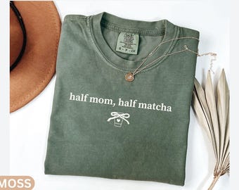 Half Mom Half Matcha Coquette Bow Shirt, Funny Mom Shirt, Minimalist Coquette Comfort Colors Tee, New Mom Gift, Mom Life Shirt, Matcha Shirt