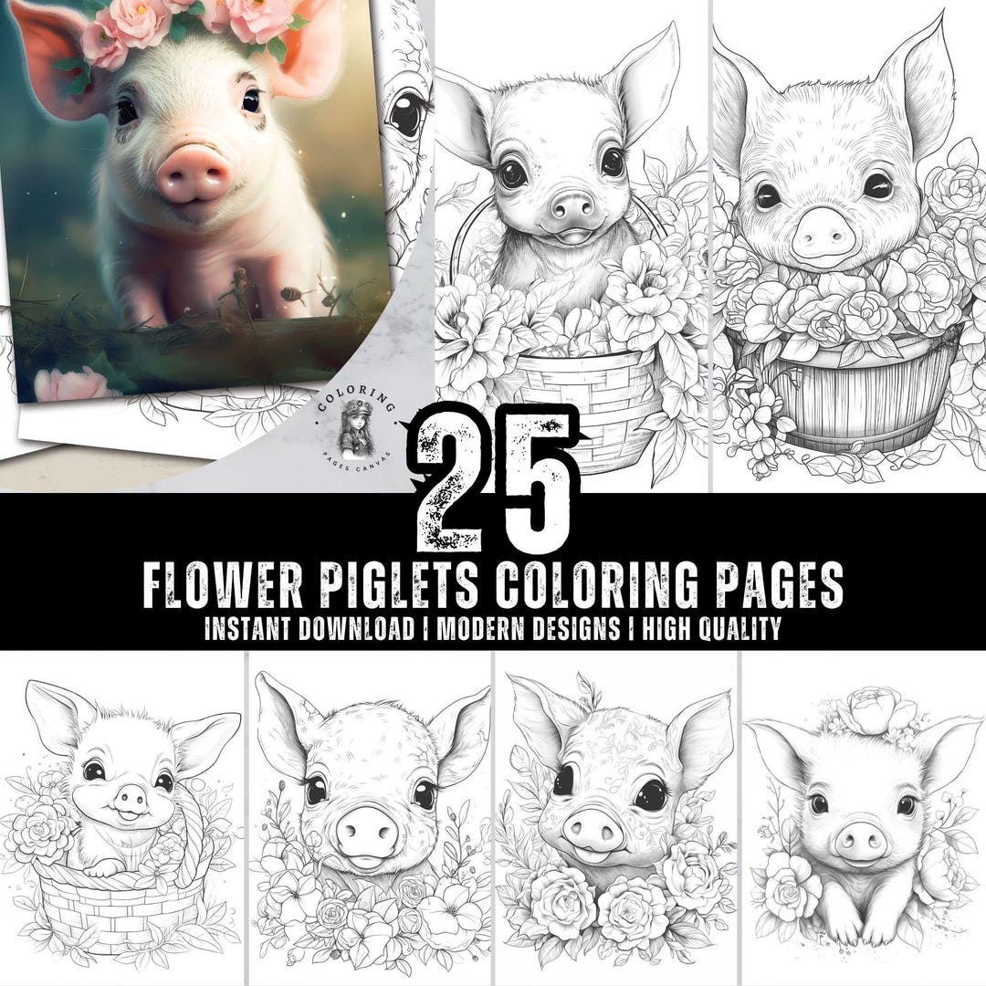 Flower Piglets Coloring Pages - Adult, Teens and Kids Coloring Book ...