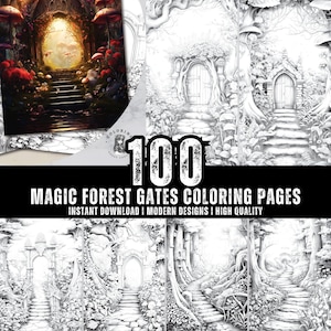 Magic Forest Gates Malseiten für Kinder & Erwachsene Spaß und Entspannung PDF Malbuch für Kreativität Sofort-Download