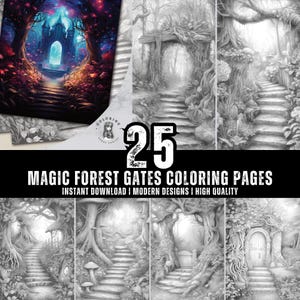 25 Magic Forest Gates Malseiten für Kinder & Erwachsene Spaß und Entspannung PDF Malbuch für Kreativität, Sofort-Download