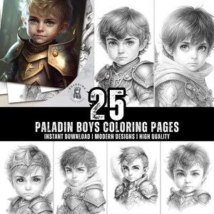 25 Paladin Boys Coloring Book - Coloring Pages for Kids & Adults - Fun, Relaxing and Stress Relief Art Creativity - Digital Download
