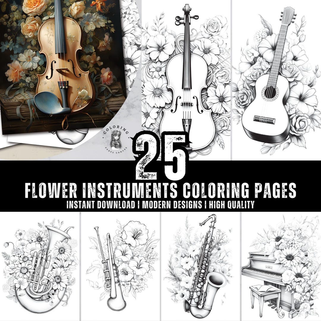Flower Instruments Coloring Pages - Adult, Teens and Kids Coloring Book ...