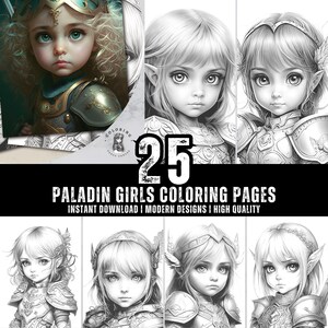 25 Paladin Girls Coloring Book - Coloring Pages for Kids & Adults - Fun, Relaxing and Stress Relief Art Creativity - Digital Download