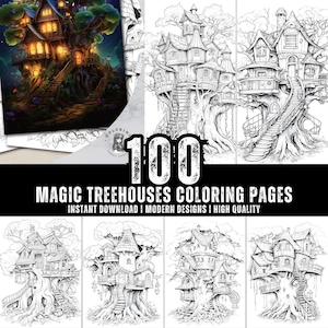 100 Magic Treehouses Coloring Pages for Kids & Adults  Fun and Relaxing PDF Coloring Book Designed for Creativity Instant Download