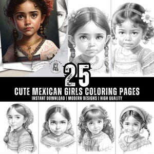 25 Cute Mexican Girls Coloring Book - Coloring Pages for Kids & Adults - Fun, Relaxing and Stress Relief Art Creativity - Digital Download