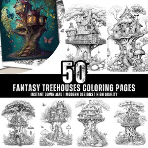 50 Treehouses Coloring Pages for Kids & Adults  Fun and Relaxing Printable Coloring PDF Book Designed for Creativity Instant Download