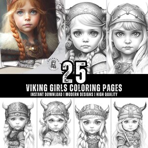 25 Viking Girls Coloring Book - Coloring Pages for Kids & Adults - Fun, Relaxing and Stress Relief Art Creativity - Digital Download