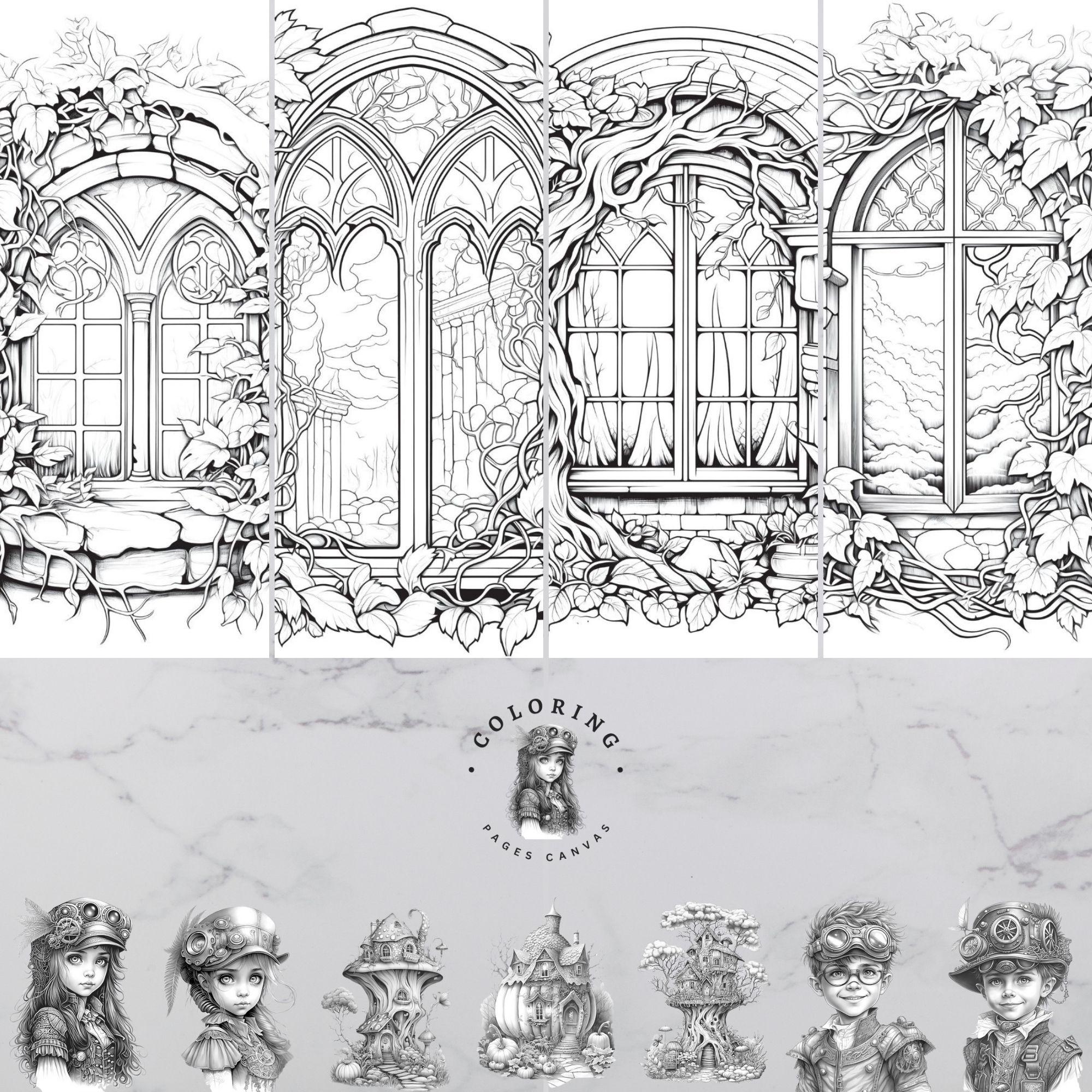 Blooming Windows Coloring Pages - Adult, Teens and Kids Coloring Book ...