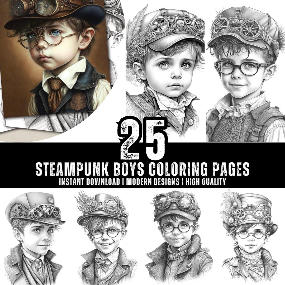 25 Cute Steampunk Boys Coloring Book - Coloring Pages for Kids &amp; Adults ...