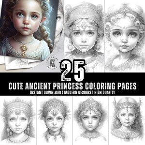 25 Cute Ancient Princess Coloring Pages for Kids & Adults  Fun and Relaxing PDF Coloring Book Designed for Creativity Instant Download