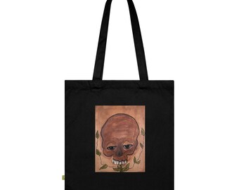 Skull Art Organic Cotton Tote Bag | Eco-Friendly Shopper Bag, Halloween Gift, Reusable Grocery Bag, Boho Chic, Artisan Market Tote