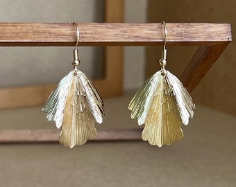 Irregular leaf earrings, large gold leaf earrings, hammered gold earrings, gold dangle earrings, boho earrings, gift for her