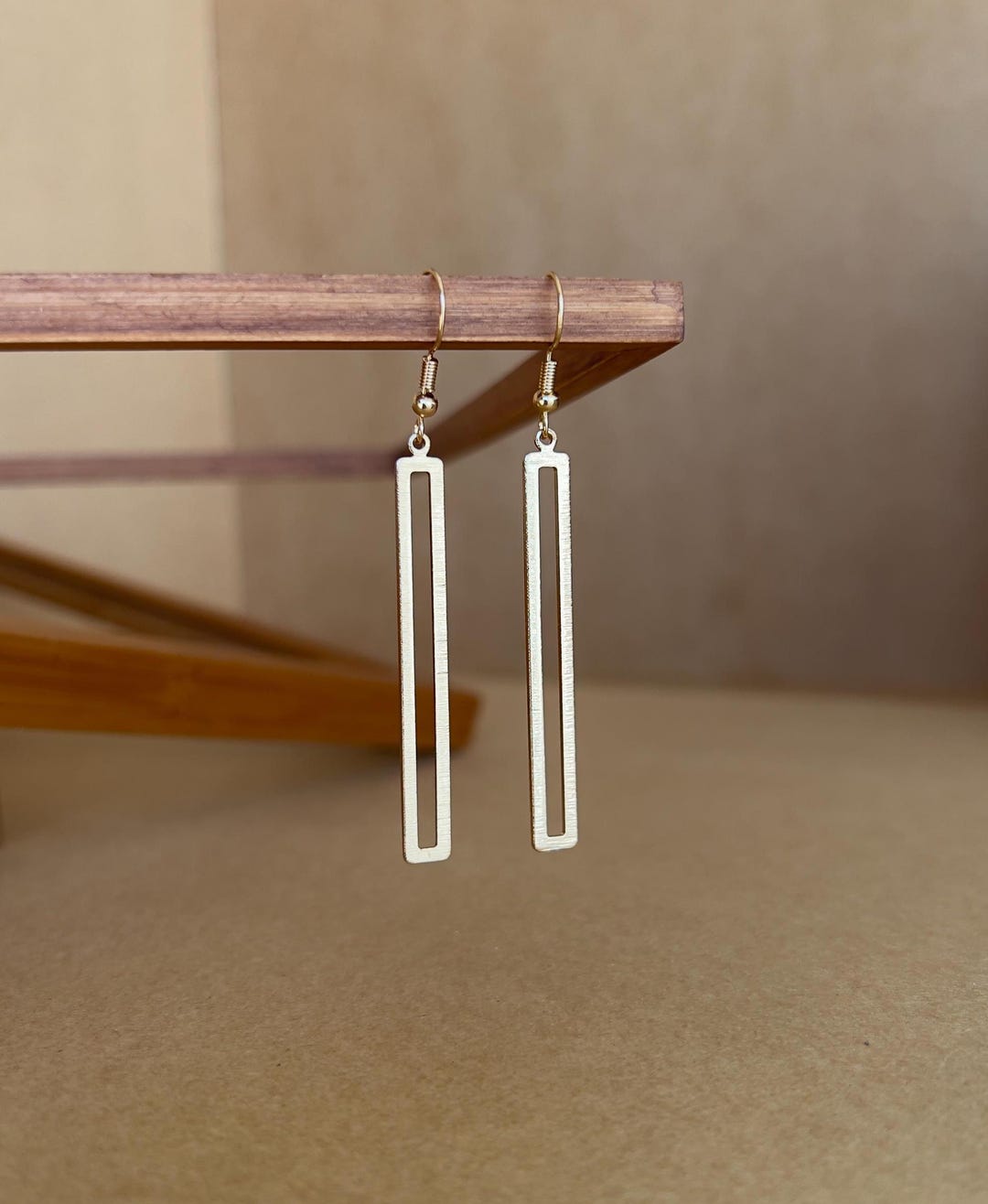 Long Drop Rectangle Earrings, Minimalist Earrings, Gold Earrings ...
