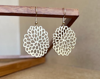 Gold filigree earrings, geometric gold earrings, laser cut earrings, statement earrings, modern earrings, Mother's Day gift