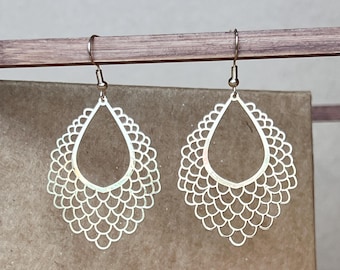 Gold filigree earrings, gold lace earrings, geometric earrings, modern earrings, lightweight earrings, statement earrings, gift for her