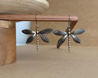 Dragonfly Earrings, Brass Vintage Style Earrings, Statement Earrings, Insect Earrings, Nature Earrings, Gift For Her