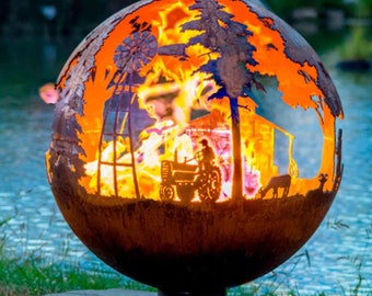 Rustic Farm Inspired Globe Firepit - Multiple Sizes Available