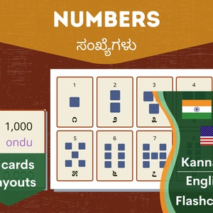 Numbers - Kannada/English Printable Flashcards - 36 words and phrases | Language Learning | Bilingual | Vocabulary | Activities | PDF