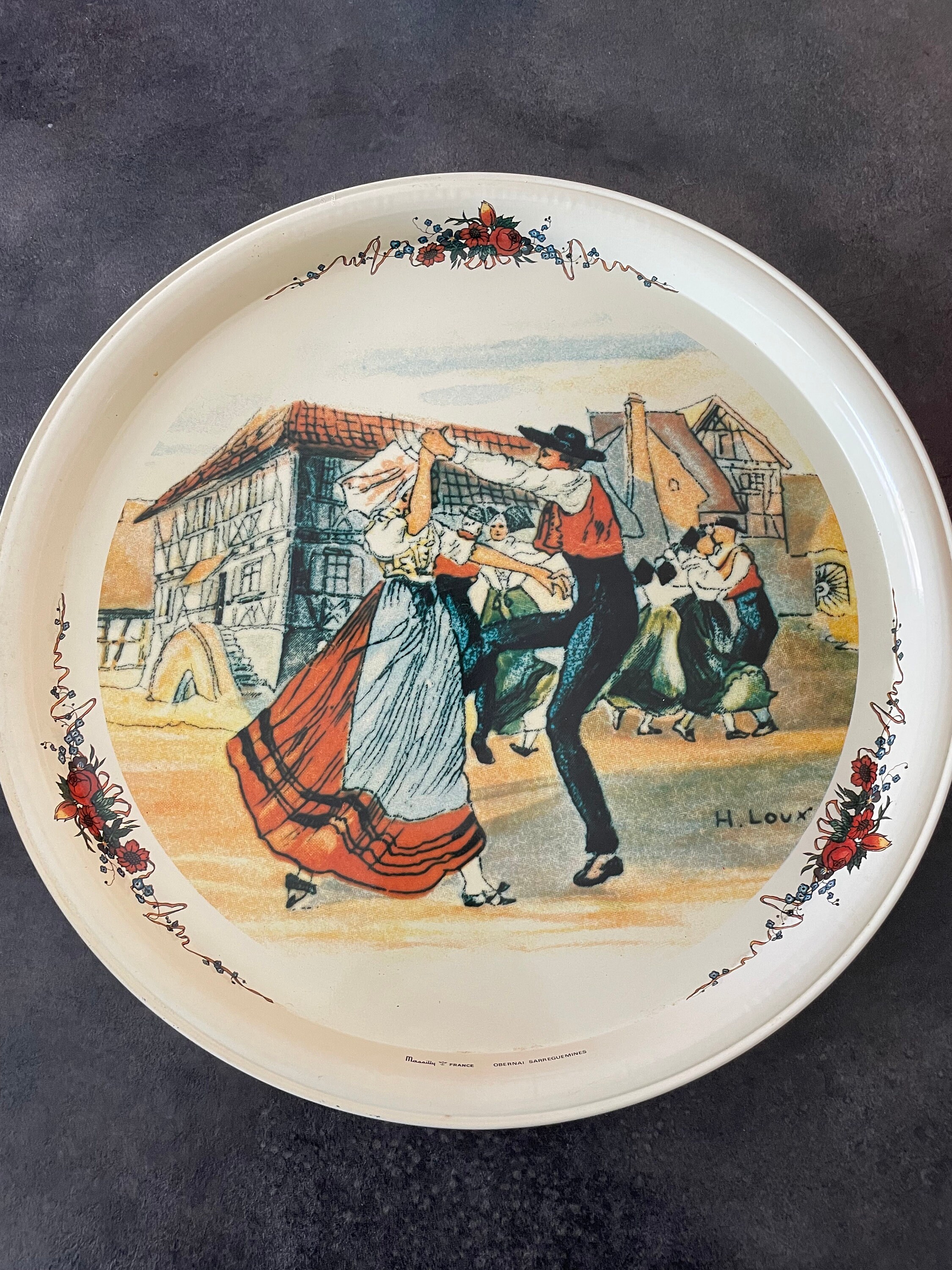 Plateau Vintage Métal Massilly Danse Folklorique Alsace