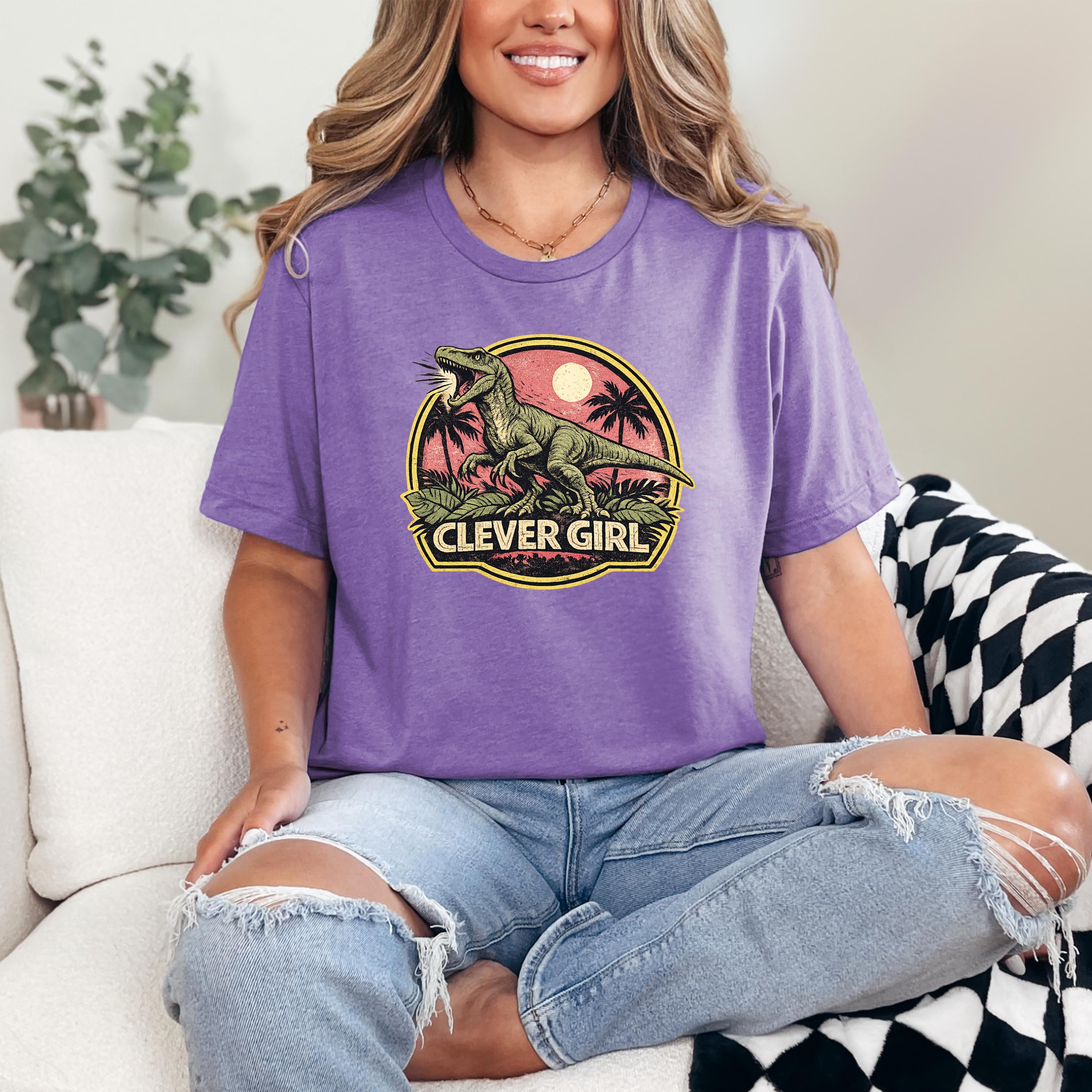 Clever Girl Dinosaur Shirt, Vintage Jurassic Style T-Shirt & Sweatshirt, Funny Dinosaur Graphic Tee, Unisex Adult and Youth | Raptor Shirt