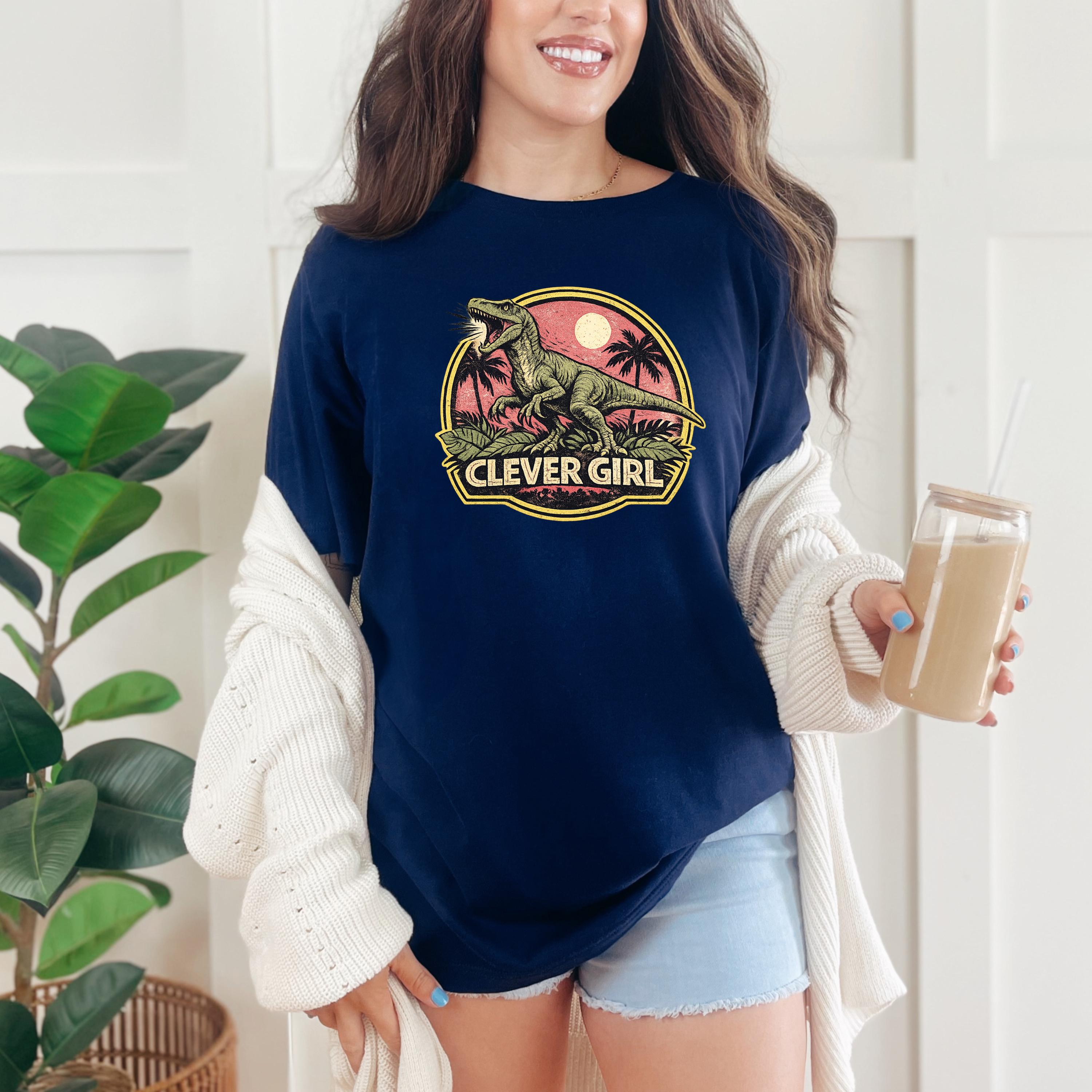 Clever Girl Dinosaur Shirt, Vintage Jurassic Style T-Shirt & Sweatshirt, Funny Dinosaur Graphic Tee, Unisex Adult and Youth | Raptor Shirt