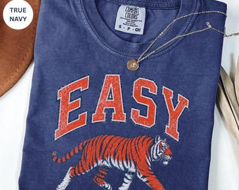 Koszulka Easy Tiger Comfort Colors®, koszula z tygrysem w stylu vintage, oversize'owa koszulka retro z tygrysem, modna koszulka w stylu grunge indie boho, Detroit