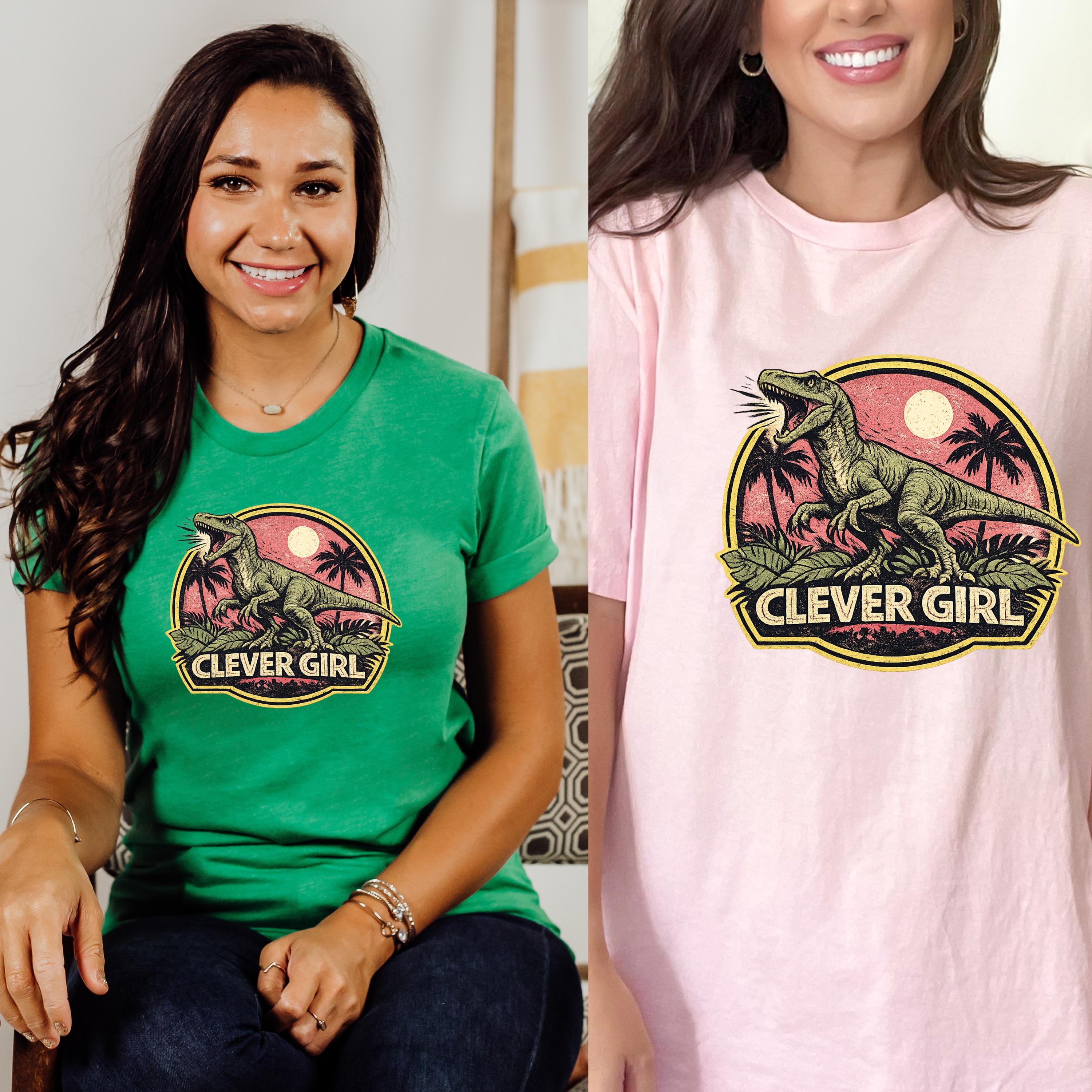 Clever Girl Dinosaur Shirt, Vintage Jurassic Style T-Shirt & Sweatshirt, Funny Dinosaur Graphic Tee, Unisex Adult and Youth | Raptor Shirt