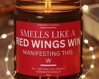 Vela con olor a victoria de los Red Wings / Vela del día del partido de la suerte de Detroit / Vela de soja / Regalo para un fanático de los Red Wings / Regalo de la NHL / Decoración del día del partido de Detroit