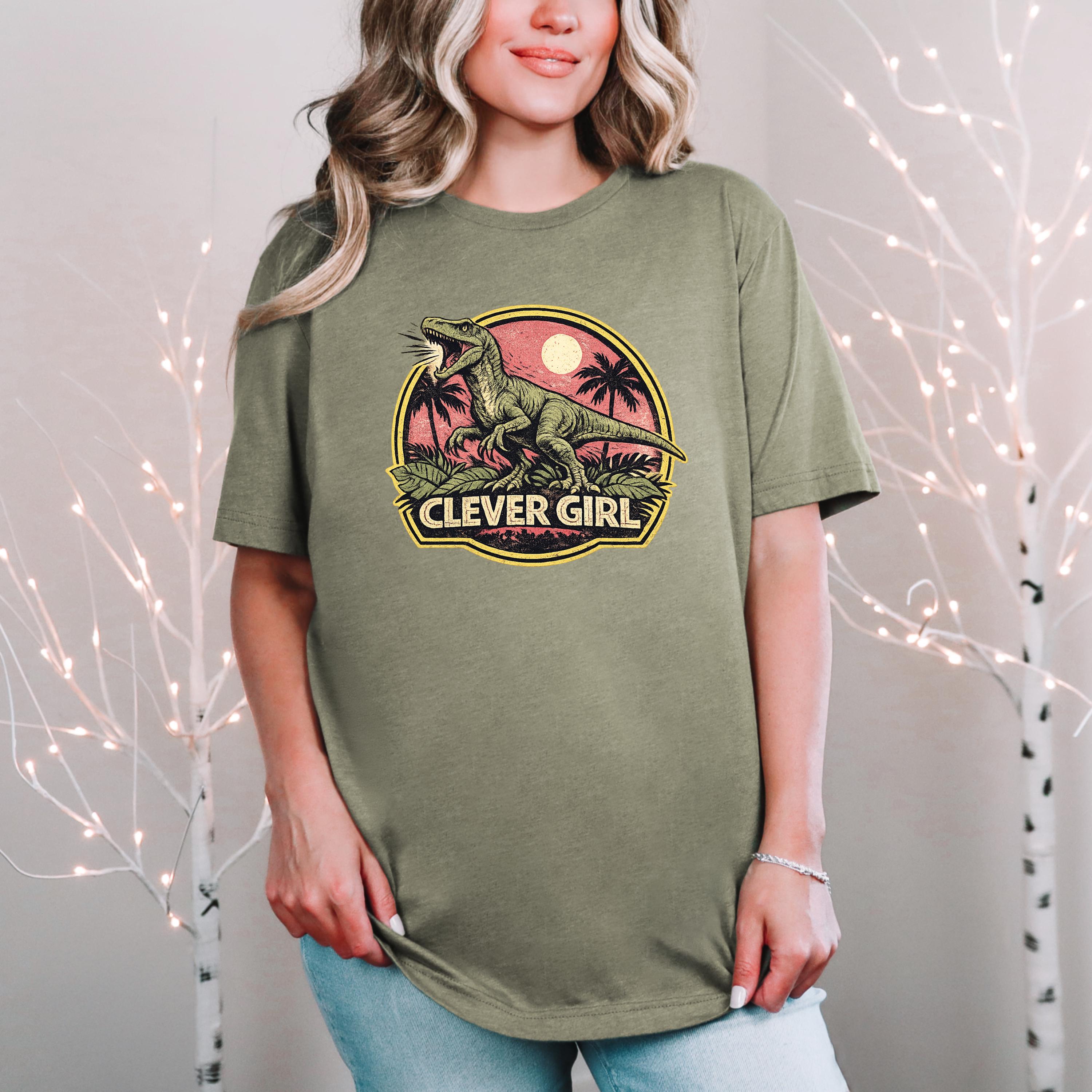 Clever Girl Dinosaur Shirt, Vintage Jurassic Style T-Shirt & Sweatshirt, Funny Dinosaur Graphic Tee, Unisex Adult and Youth | Raptor Shirt