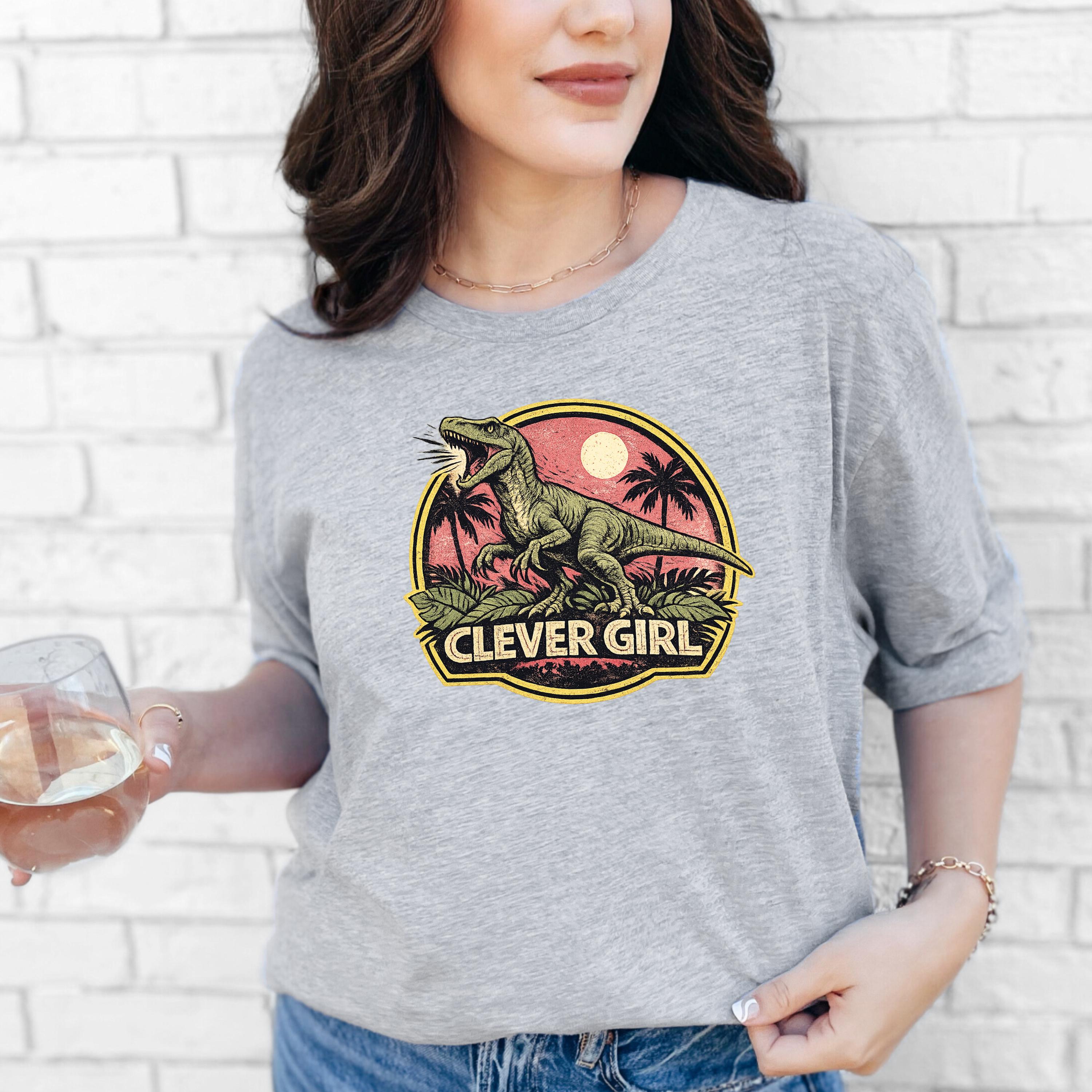 Clever Girl Dinosaur Shirt, Vintage Jurassic Style T-Shirt & Sweatshirt, Funny Dinosaur Graphic Tee, Unisex Adult and Youth | Raptor Shirt